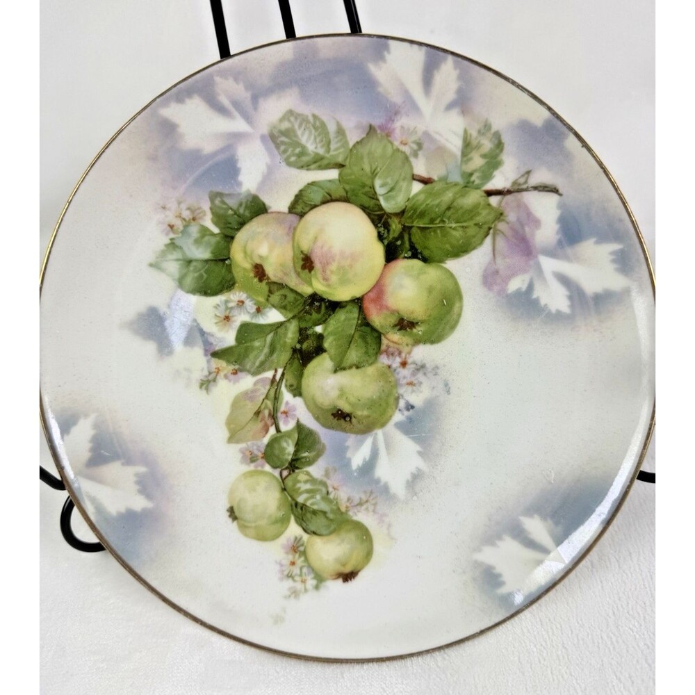 Antique Three Crown China Germany Plate 8" Gold Rim Crabapples? Persimmons?